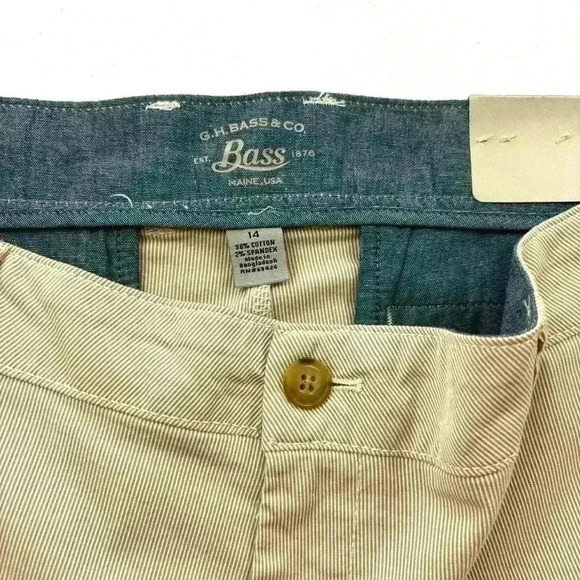 NWT G.H. Bass Co Tan Pinstripe Stretch Long Bermuda Chino Walking Short Size 14 - Picture 12 of 14